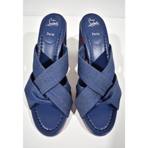 Christian Louboutin Disco Club 85 Blue Denim Backless Mule Sandal Heel 40 - Picture 5 of 9